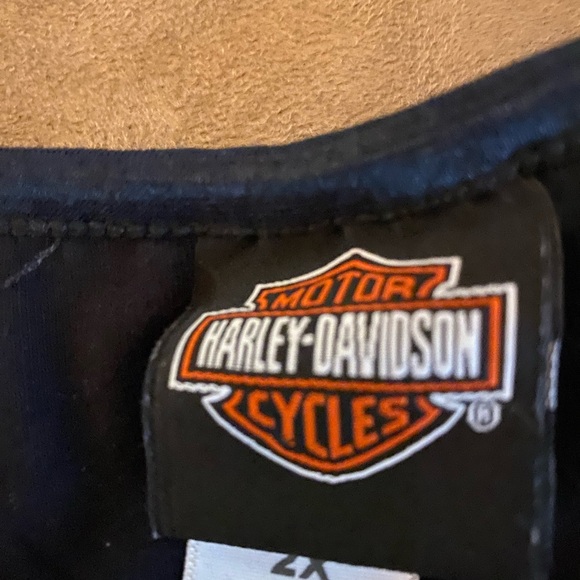 Harley Davidson Black Spaghetti adjustable strap tank top with built in bra. - Picture 3 of 4